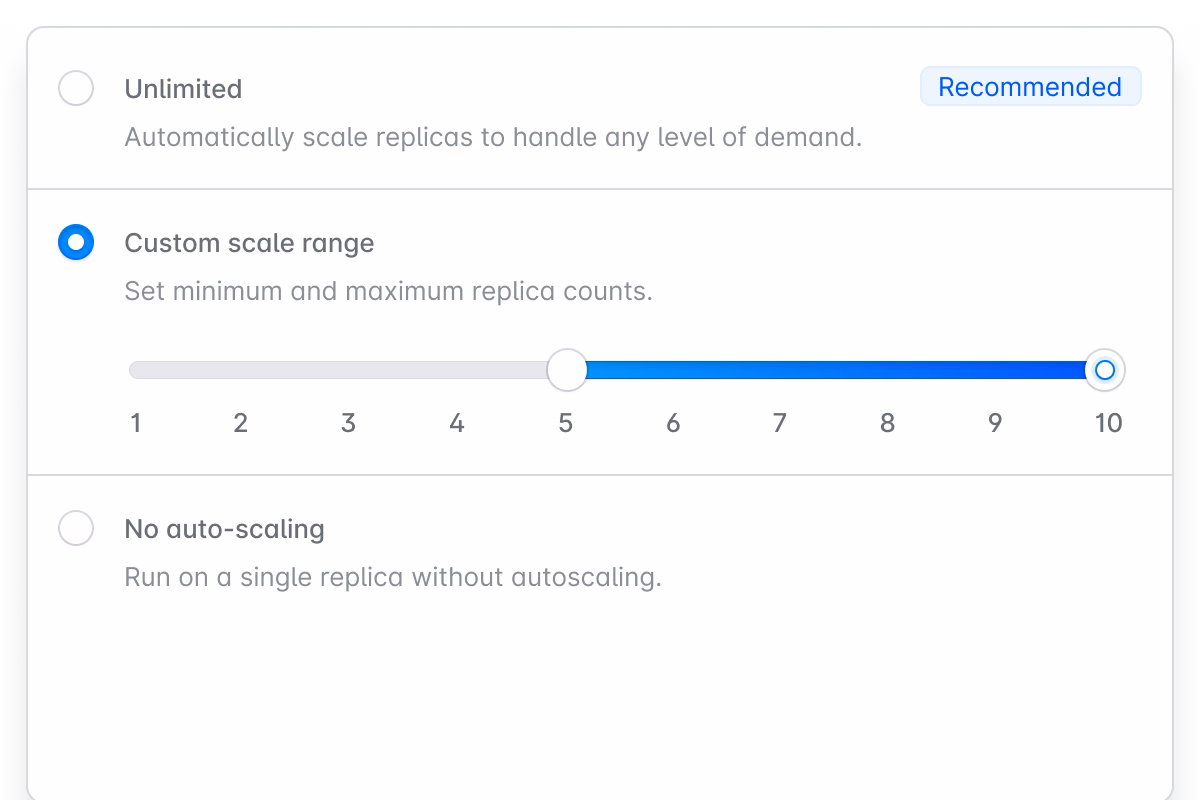 Screenshot of auto-scaling configuration options